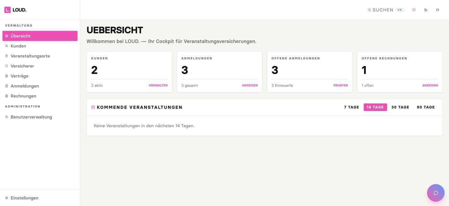 VERY-LOUD event-insurance operations dashboard
